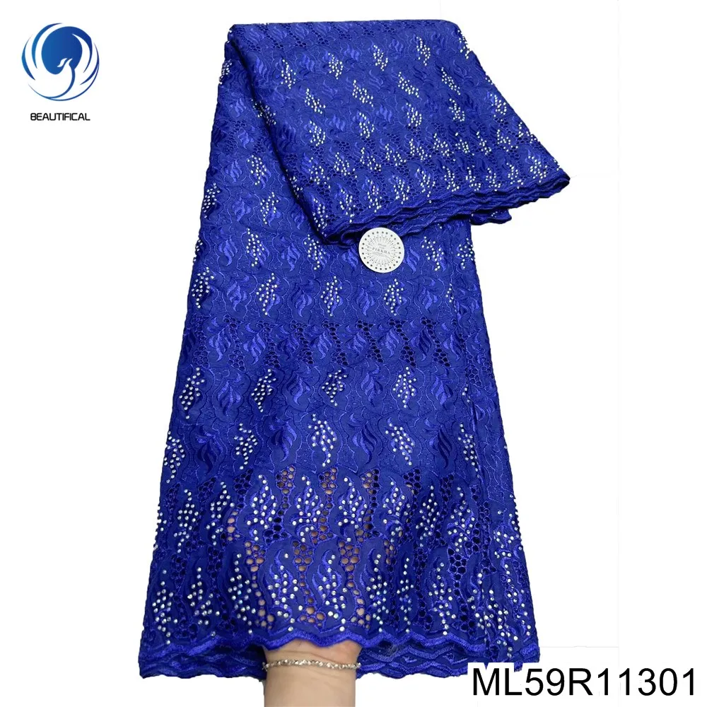 

Newest Luxury African Hollow Out Cloth, Quality Rhinestone Cotton Fabric, Swiss Voile Lace Fabric, for Evening Dress, ML59R113