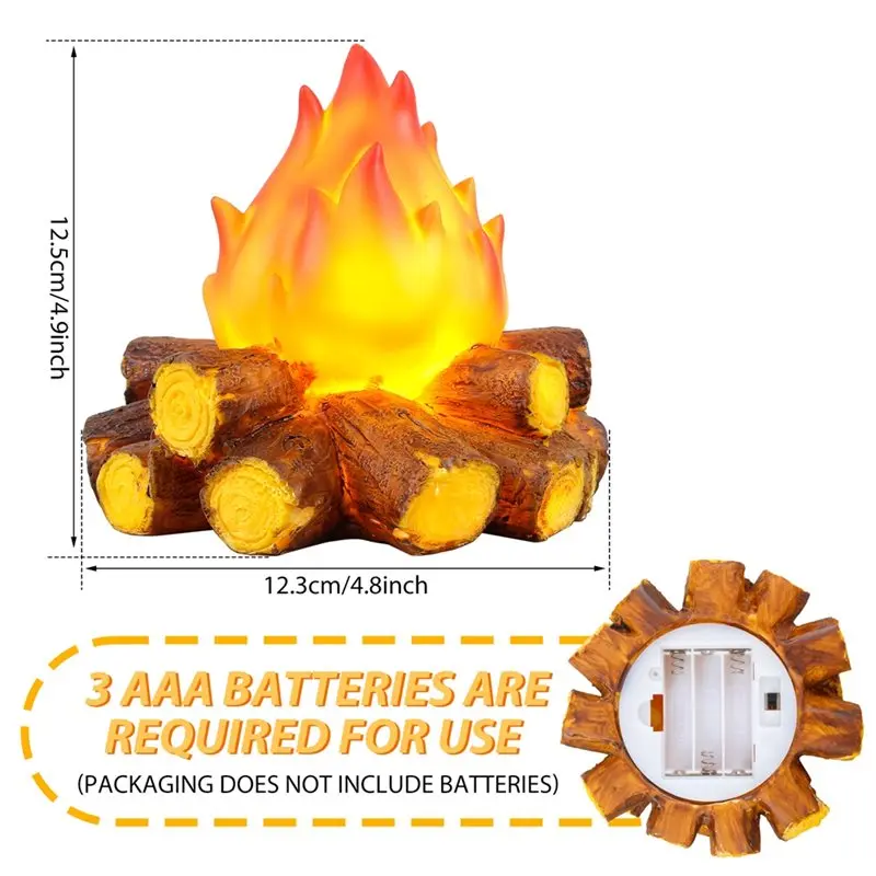 مصباح لهب الحطب المقلد LED مصمم للتخييم في الهواء الطلق وإضاءة ديكور داخلي #6