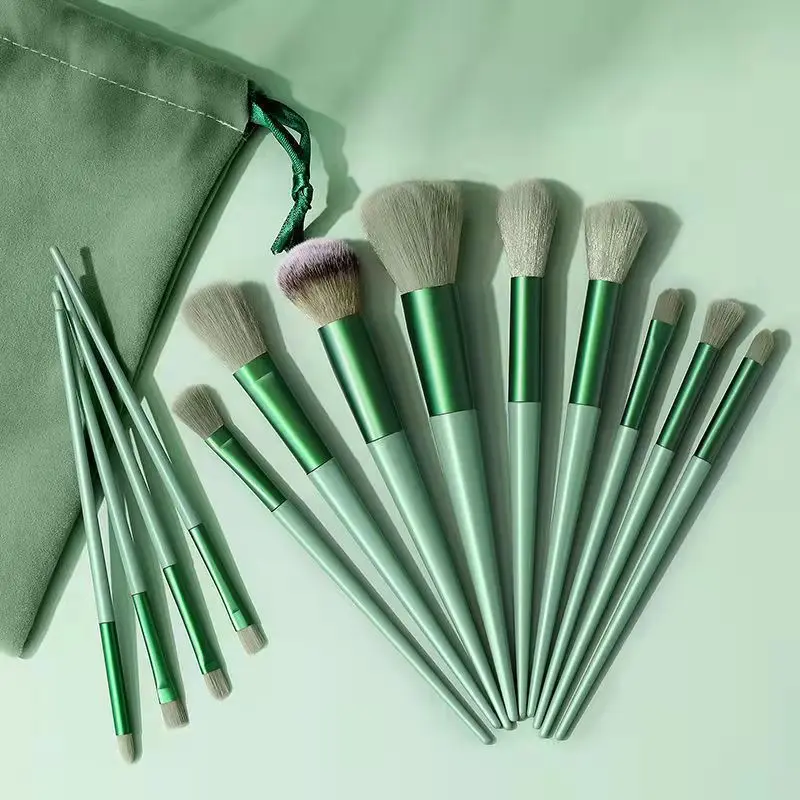 Mode 13 stücke Matcha Grün Make-Up Pinsel Set mit Tasche Blending Powder Eye Gesicht Pinsel Make-Up Tool Kit