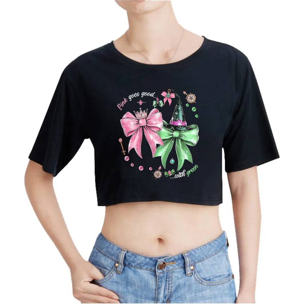 Wicked Pink Goes Good With Green Defy Gravity Vintage 90s Crop Top T-Shirt Fashion O-Neck Tops Oversize Tshirt Fashion Women