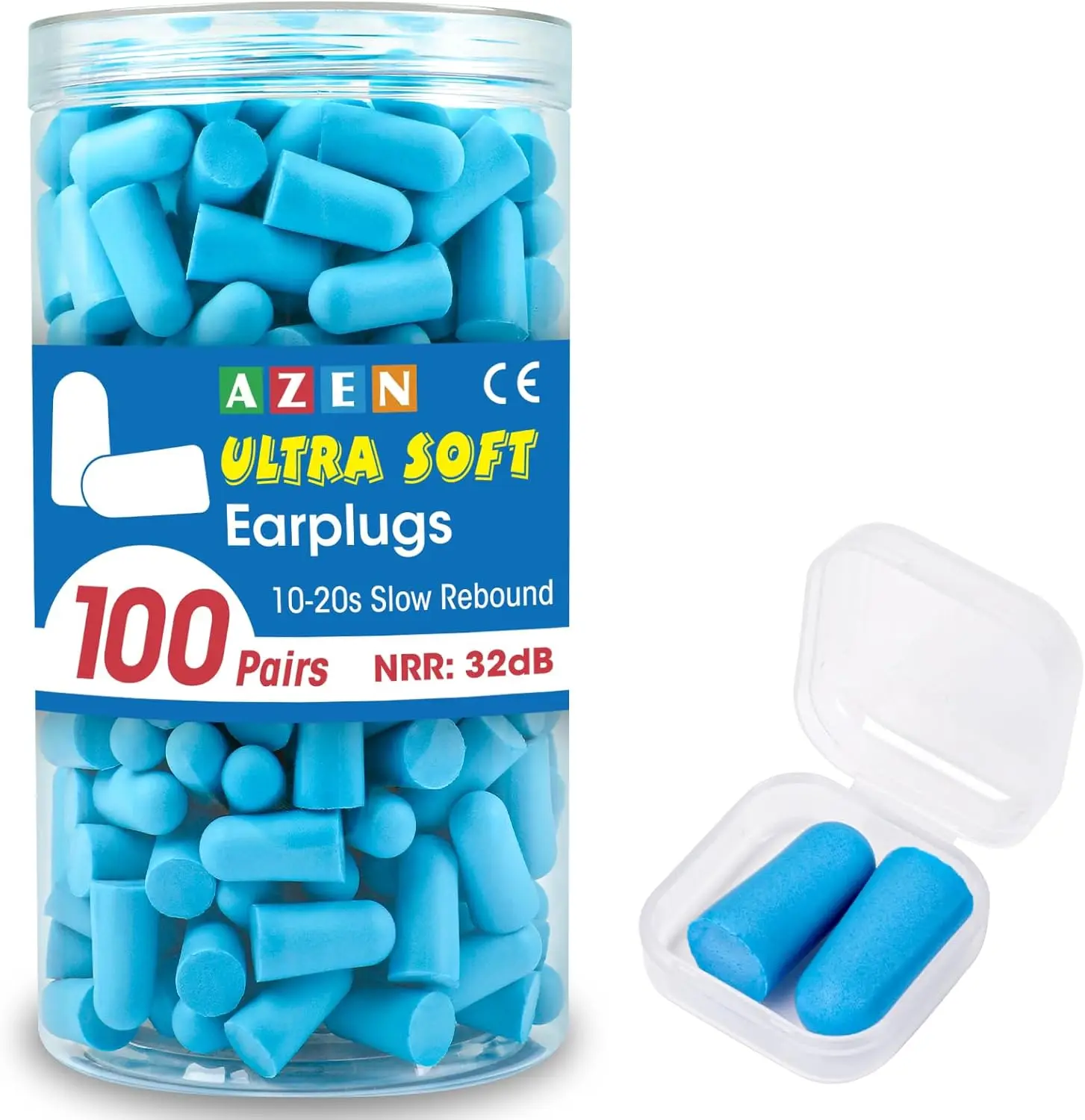 

100 Pairs Foam Earplugs, NRR 32dB Noise Cancelling for Sleep, Concerts, Shooting, Swimming (Lake Blue)