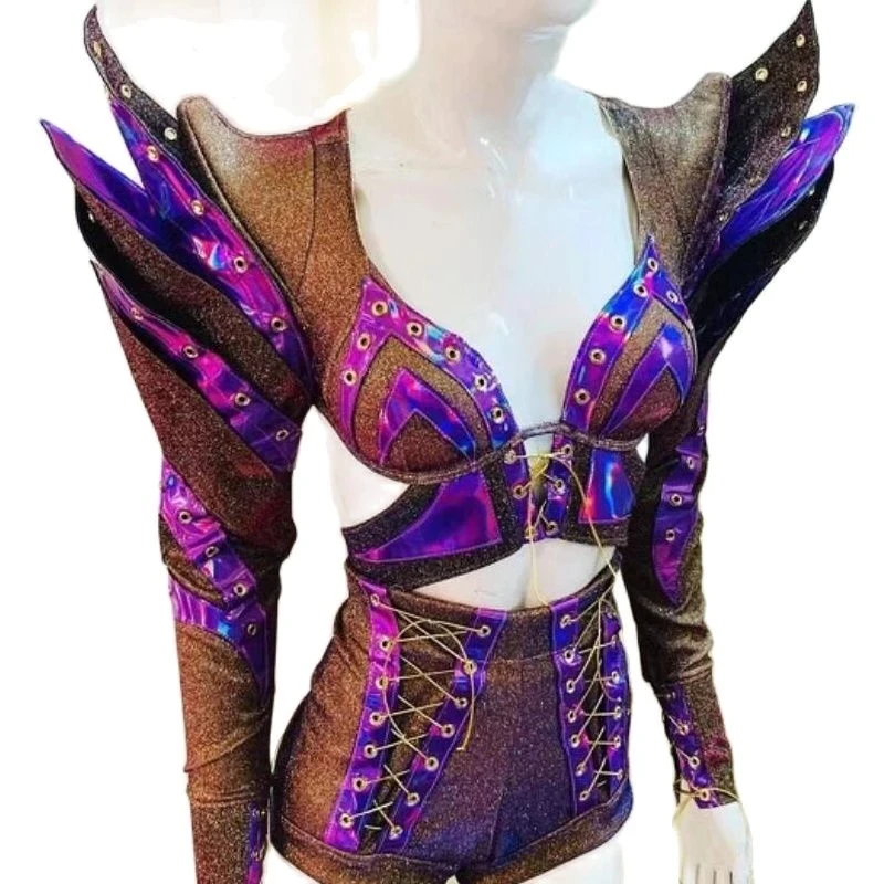 Purple Armor Stage Modern Singer Music Festival Outfit Party Show Nightclub Dj Ds Gogo Costume