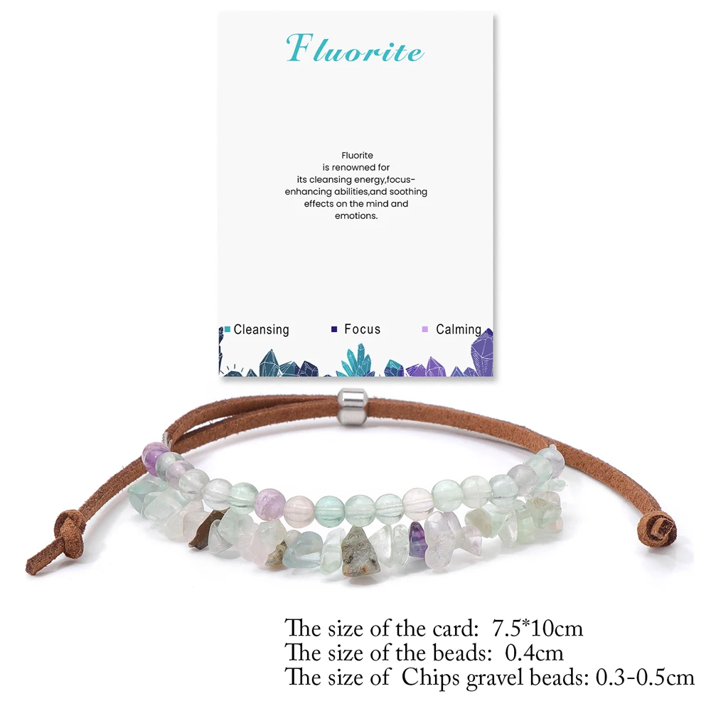 Irregular Green Aventurine Chip Beads Bracelet 4mm Natural Stone Crystal Adjustable Leather Rope Bracelets For Women Men Jewelry