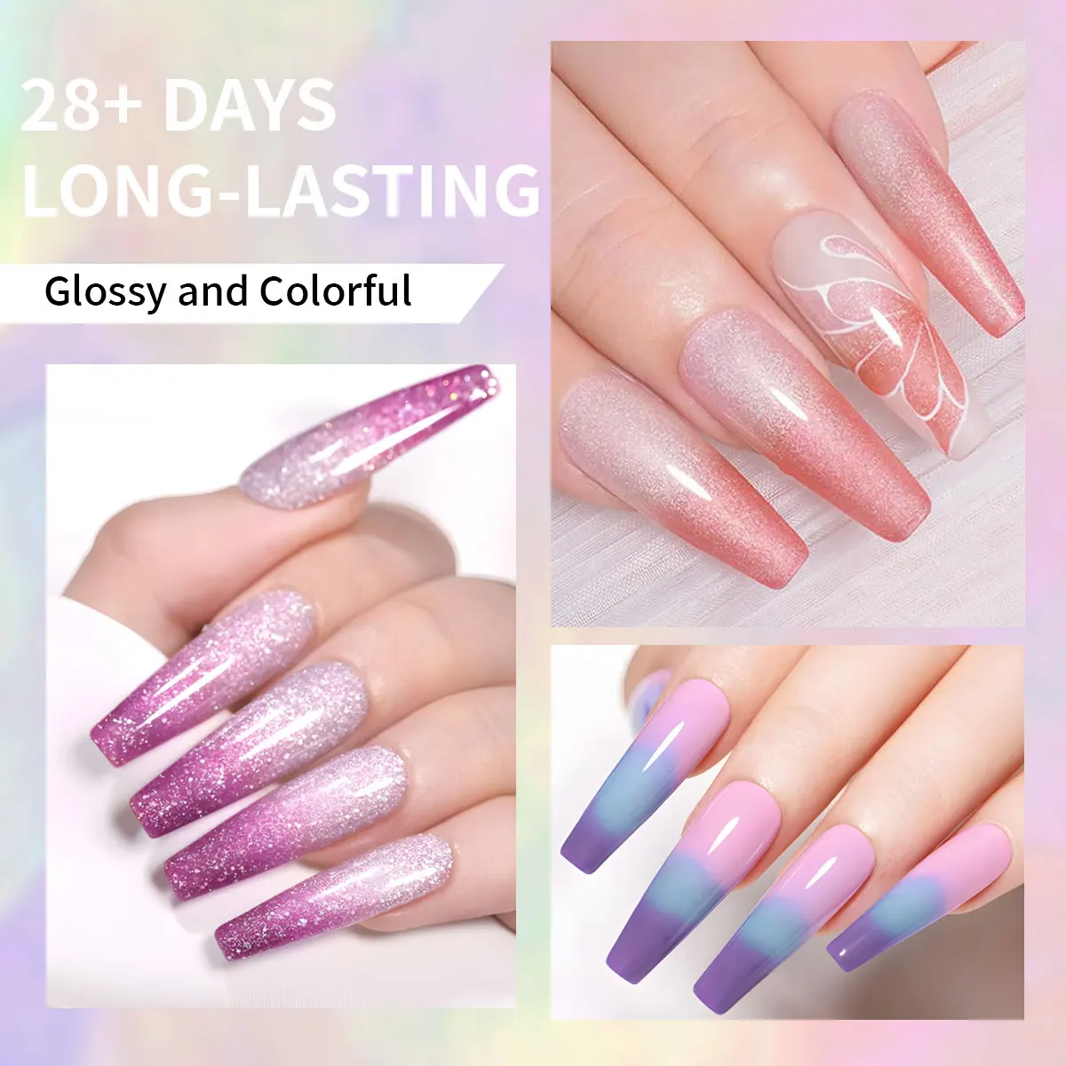 VOKY Juego de 7 piezas de kit adhesivo para uñas de gel intercambiable activado por calor, cambios de color con temperatura, se puede inmersión en UV/LED