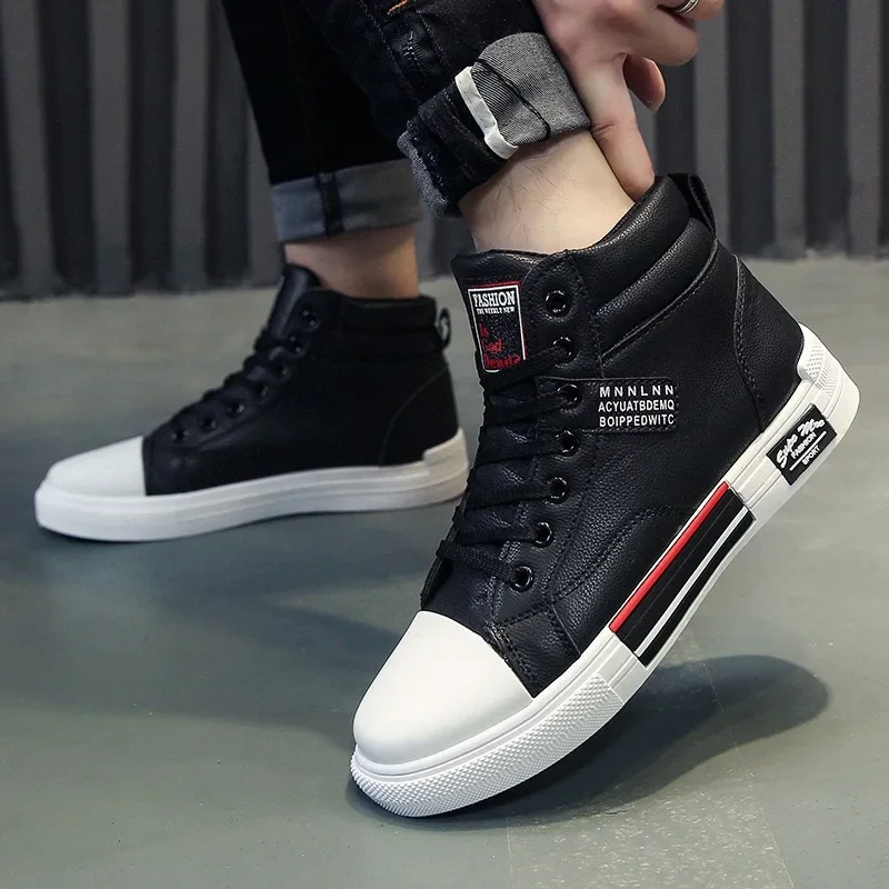 Autumn High-Top Casual Shoes for Men Non-Slip Male Sneakers 2023 New Winter Tenis Masculino Fashion Leather Men\'s Canvas Shoes