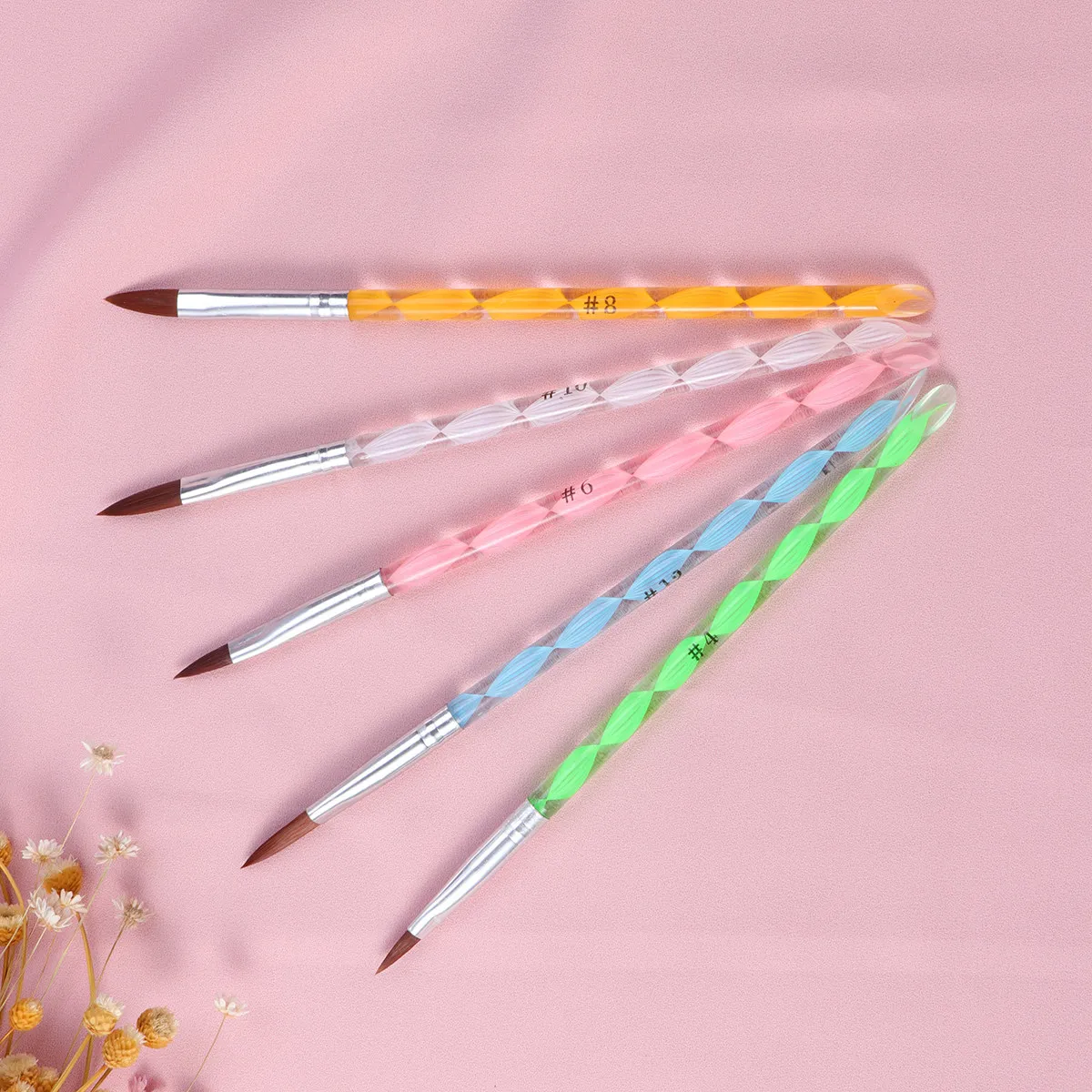 5Pcs Spiral Rhinestone Nail Art Brushes Set Dotting Painting Drawing Lines Designs Writing Lightweight Stiff Synthetic
