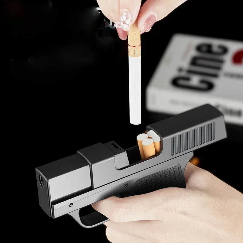 Toy Gun Metal Windproof Lighter Gas Welding Gun Cigarette Box 12pcs Cigarette Capacity Camping Smoking Accessories Fake Guns