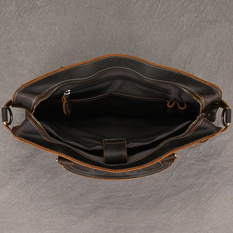 Newsbirds Mens Leather Handbag 15.6 Inch PC Notebook Laptop Briefcase Shoulder Bag 100% Cowhide Man Bag Male Business Bag