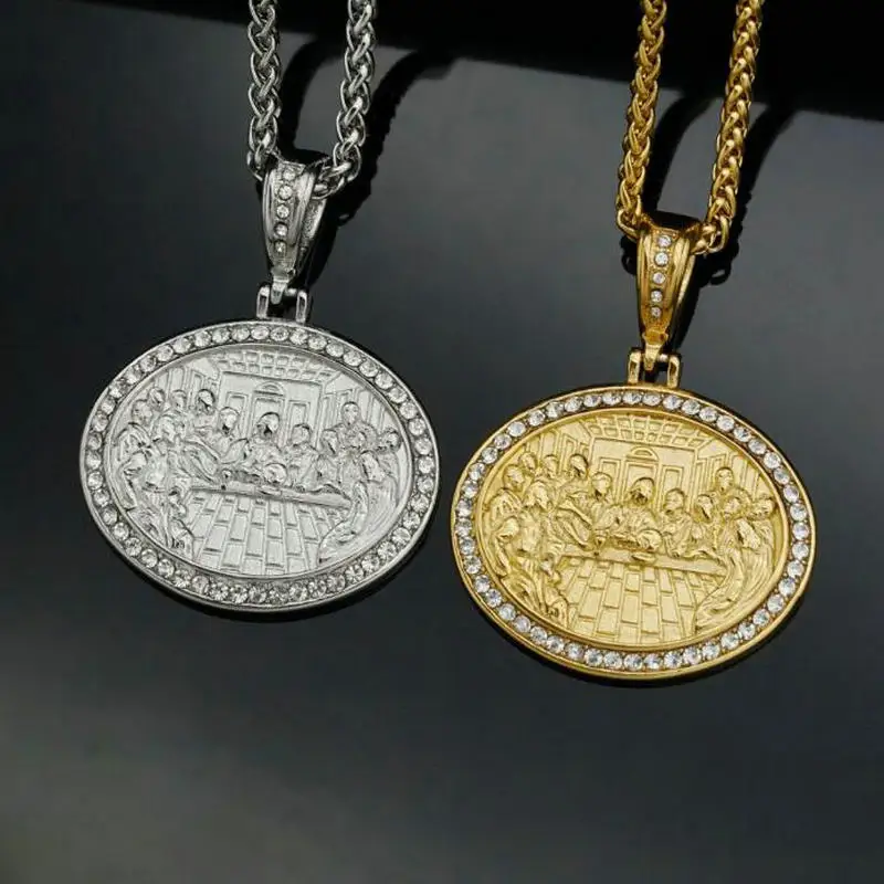 Stainless Steel Gold Plated Pendant with Dot Drill Design - the Last Supper Theme Jewelry Accessory