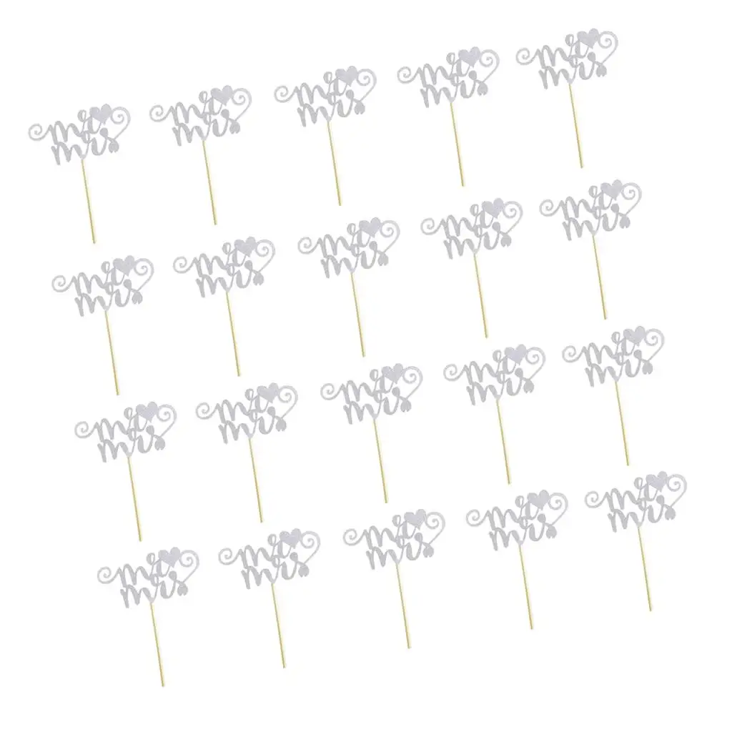 طقم ورق لامع لكعكة الزفاف ، 20 قطعة/المجموعة ، mr & mrs ، heart ، كب كيك ، ديكور ، حفلة ، ملحقات الذكرى السنوية #6