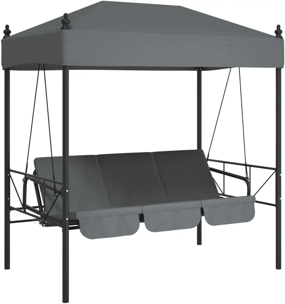 Vidaxl Patio Swing Bench With Canopy - Dark Gray Garden Seat - Converts To Bed  Outdoor/Patio/Balcony/Garden Use Steel Frame