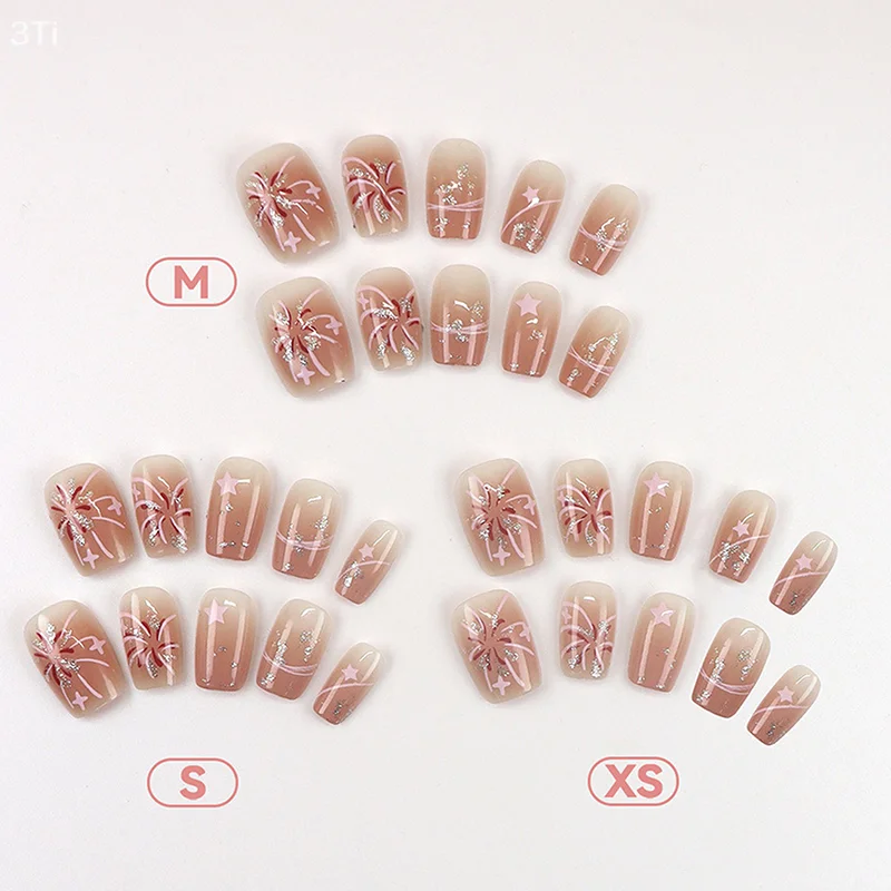 30 шт., румяна, фейерверк в накладных ногтях с клеем, съемные звезды, накладные ногти, короткие квадратные накладные ногти, накладные ногти, типсы для ногтей