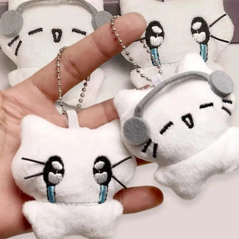 10-50PCS Cute Headphones Kitten Couple Keychain Crying Cat Doll Plush Keyring Cartoon Bag Pendant Charms Backpack Decoration