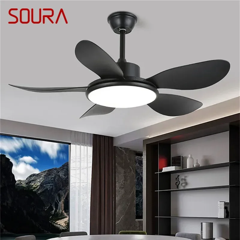 SOURA Modern Fan Light Luxury Living Room Restaurant Bedroom Study LED Ceiling Fan Light Remote Electric Fan Light