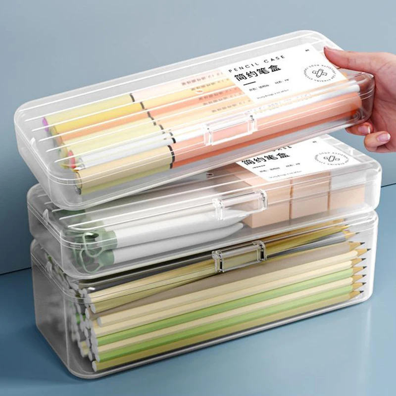 Transparent Plastic Pencil Box Simple Matte Pencil Cases High-capacity Storage Box Data Cable Sorting Box Student Stationery