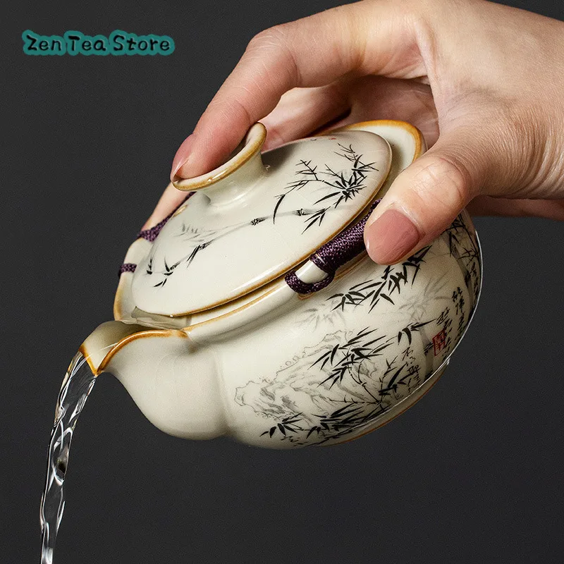 Ruyao Ink Bamboo Cover Bowl Teacup With A Single High-grade Anti-hot Big Hand Grab Pot One Kung Fu Tea Set Teapot