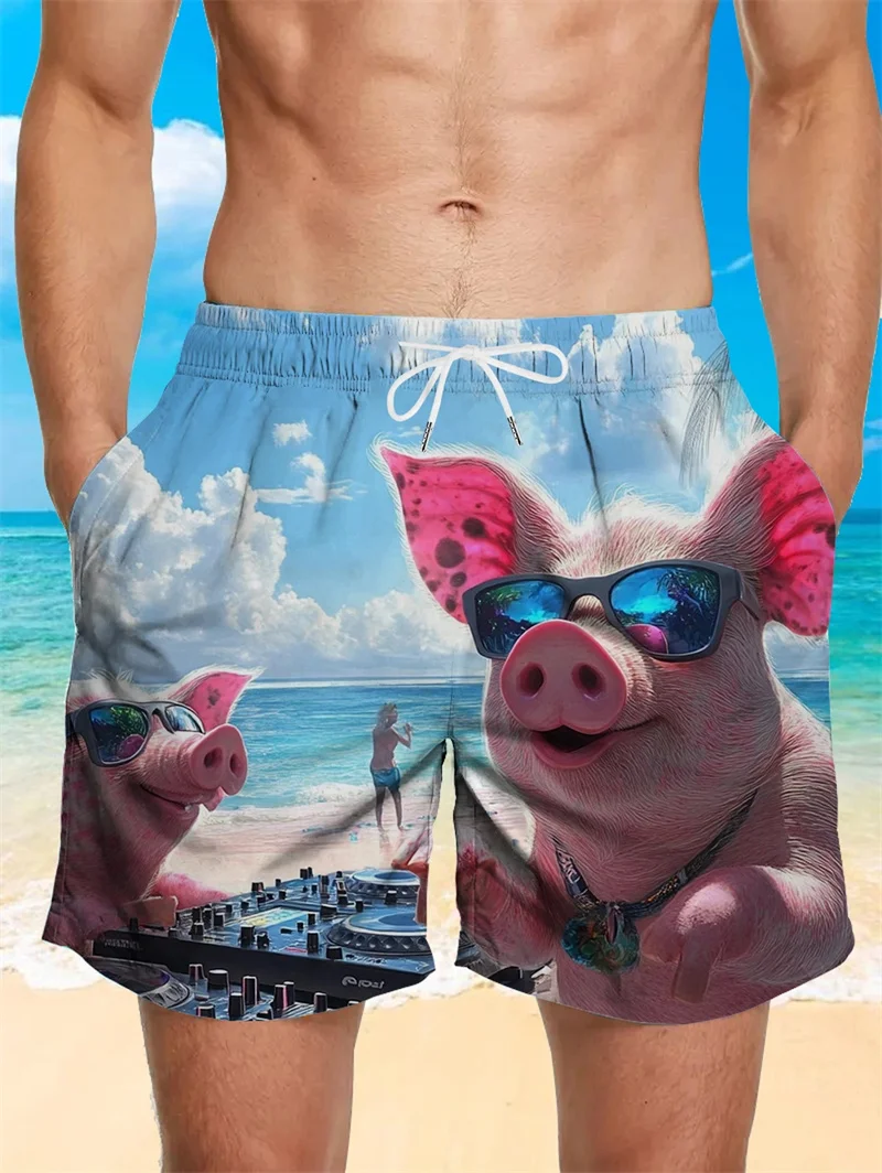 Новинка 2023 года, мужские милые мужские пляжные шорты с 3D принтом свиньи, повседневные свободные гавайские шорты, подходящие для мужской одежды