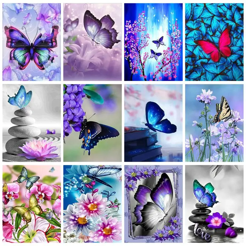 

GATYZTORY Diamond Painting With Frame Butterflies Diamond Mosaic For Adults Kids Gift Wall Art Handiwork Round Square Drill