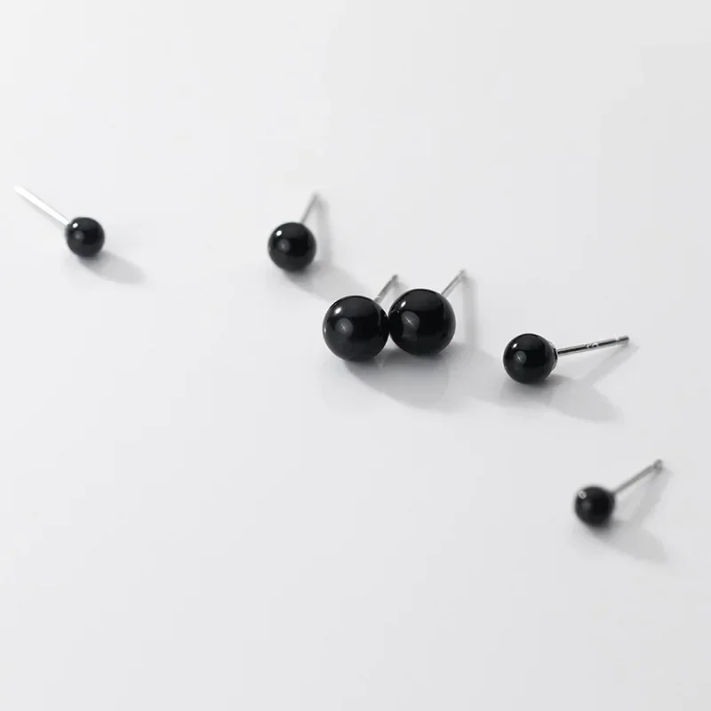 925 Sterling Silver Black Pearl Stud Earrings For Women Kids Korean Temperament Ear Wedding Party Jewelry Gift Female Pendientes