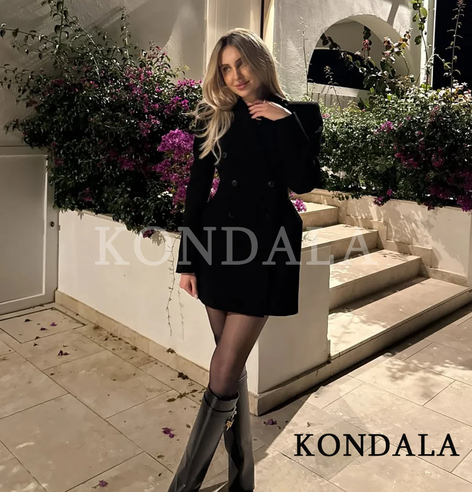 เสื้อเบลเซอร์ทรงเดรสแบบกระดุมสองแถว ดีไซน์หรูหราจาก KONDALA สำหรับผู้หญิง สไตล์ลำลอง เหมาะสำหรับฤดูใบไม้ผลิและฤดูใบไม้ร่วง ดีไซน์ทันสมัย ปกเสื้อแบบลาペル รุ่นปี 2026 เสื้อเบลเซอร์ทรงสูทสุดชิค