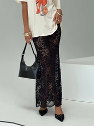 Women'S Summer Tight Skirt Transparent Lace Floral Long Skirt Travel Beach and Shopping Sheer Lace Hip Hugging Skirt