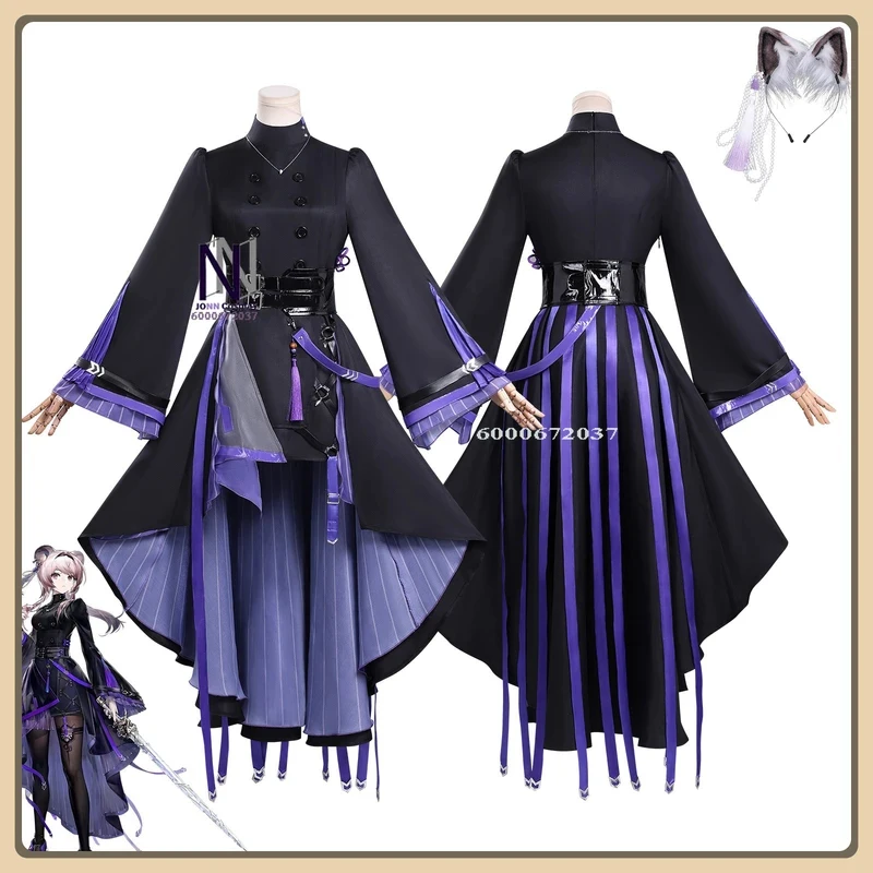 

ABC123Lin Yuxia Cosplay Costume (Elegant Style) Black Purple Slim Uniform Dress Full Set High Quality Anime Clothes (Femx,3;b'2.