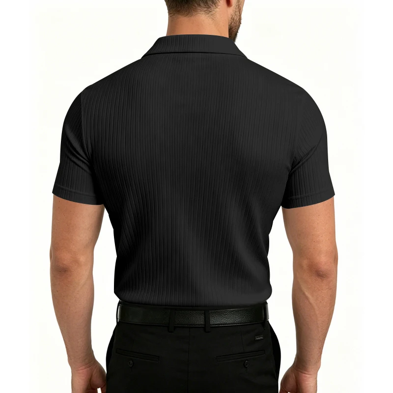 Herren 1-teiliges Gestricktes V-Ausschnitt Kurzarm Slim-Fit Atmungsaktives Eisseide Schnelltrocknendes Golf Business Casual Poloshirt – Detail 29