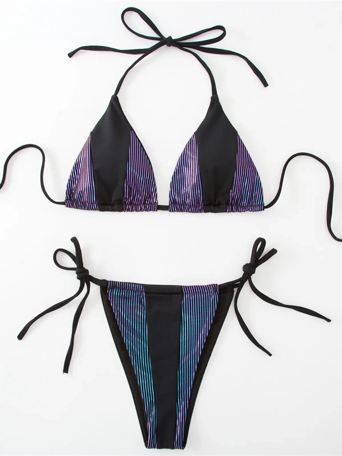 Splicing Halter บิกินี่ผู้หญิงชุดว่ายน้ําชุดว่ายน้ําหญิงชุดว่ายน้ําบิกินี่สองชิ้น Strappy สูงตัดขา Bather ชุดว่ายน้ําว่ายน้ํา K5240