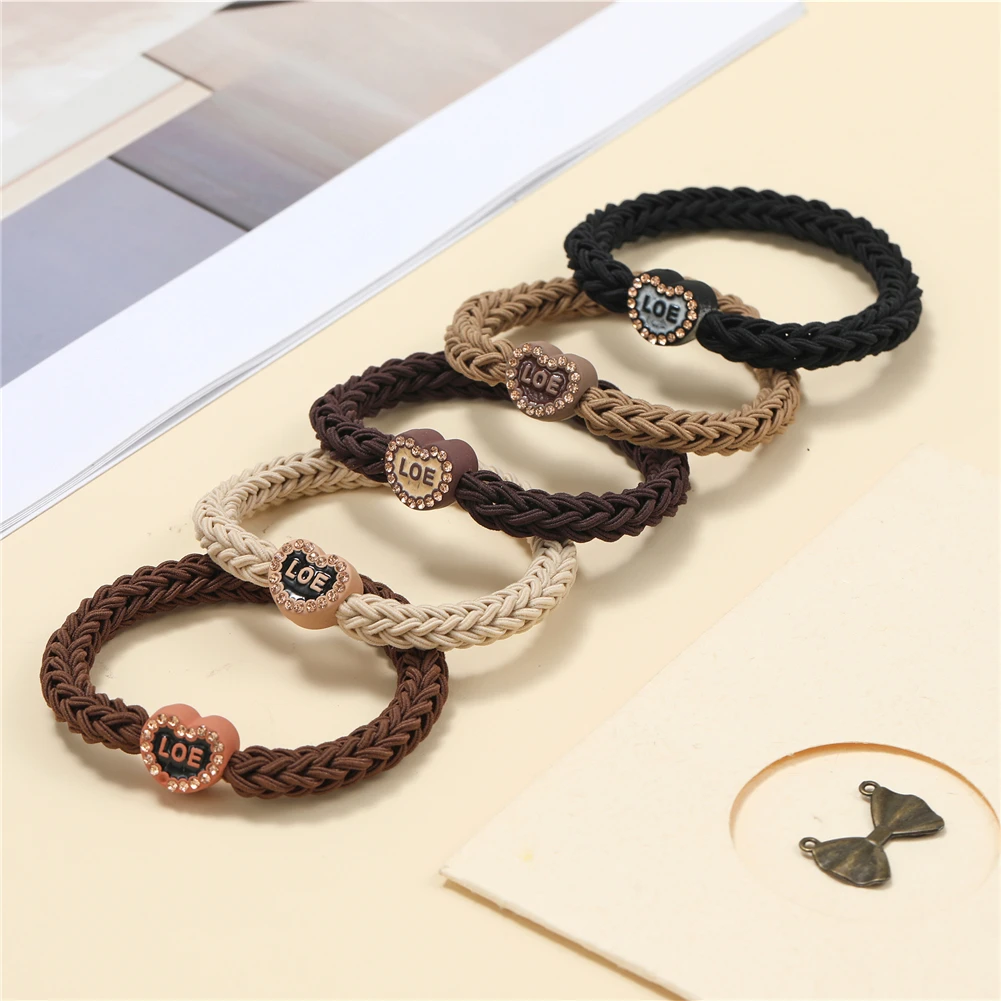

Simple Milk Tea Color Solid Color Twill Set High Elasticity and Durable Basic Leather Stretching Adult Ponytail Hair Ring