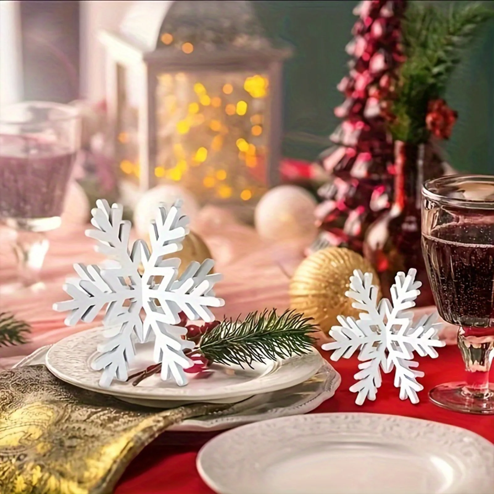 คริสต์มาสไม้เกล็ดหิมะตกแต่ง 3D เกล็ดหิมะป้ายโต๊ะฉัตรตกแต่งเหมาะสําหรับ Playhouses Gardens