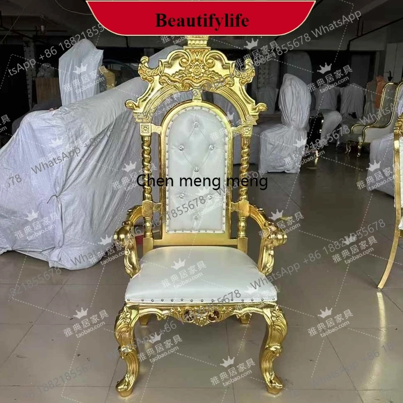 

G153 European leather dining chair, American villa club gold foil carved back chair with armchair