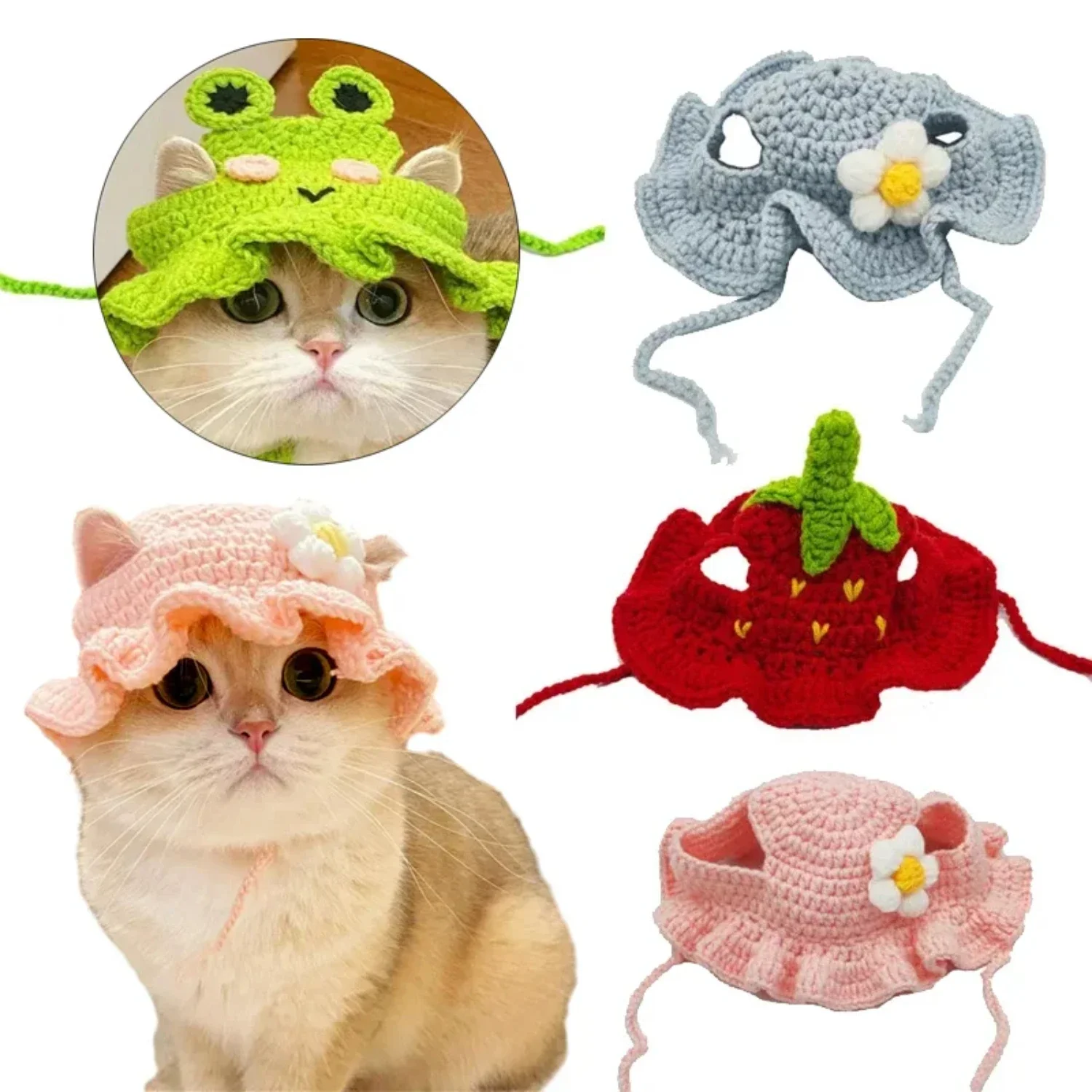 Adorable Cute Funny Lovely Charming Animal Headwear - Hand-made Knitting Dog Hat and Elastic Kitten Decoration - Puppy Caps for