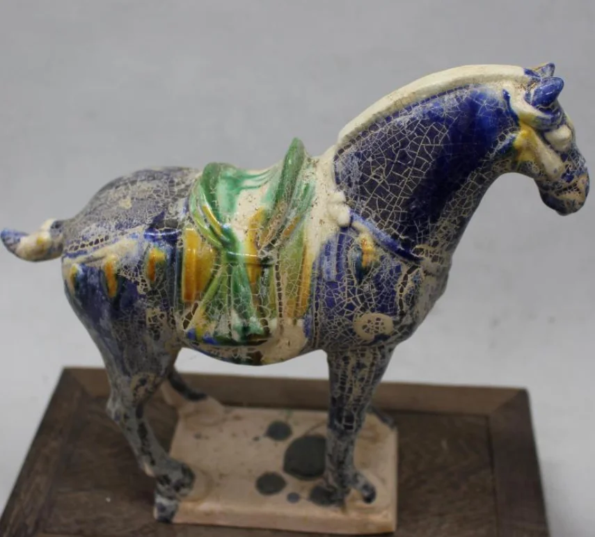 Collect China Ceramics Tri-Color Glazed Pottery Tang Dynasty War-horse Statue