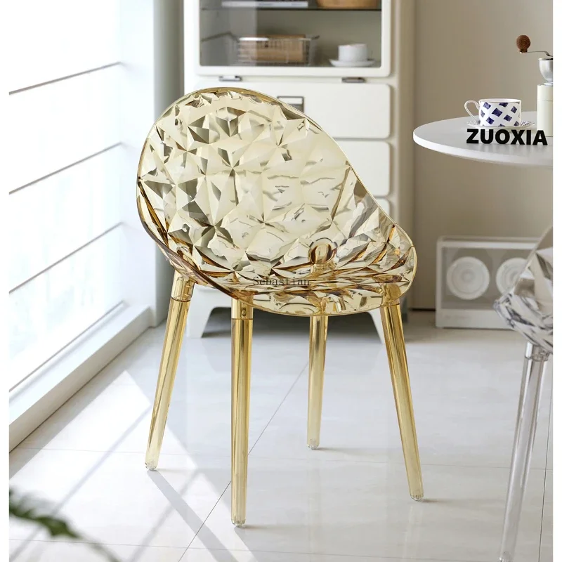 Acrylic Transparent Dining Table Chair, Minimalist Household Dining Chair, Light and High-end Casual Backrest Chair  Home