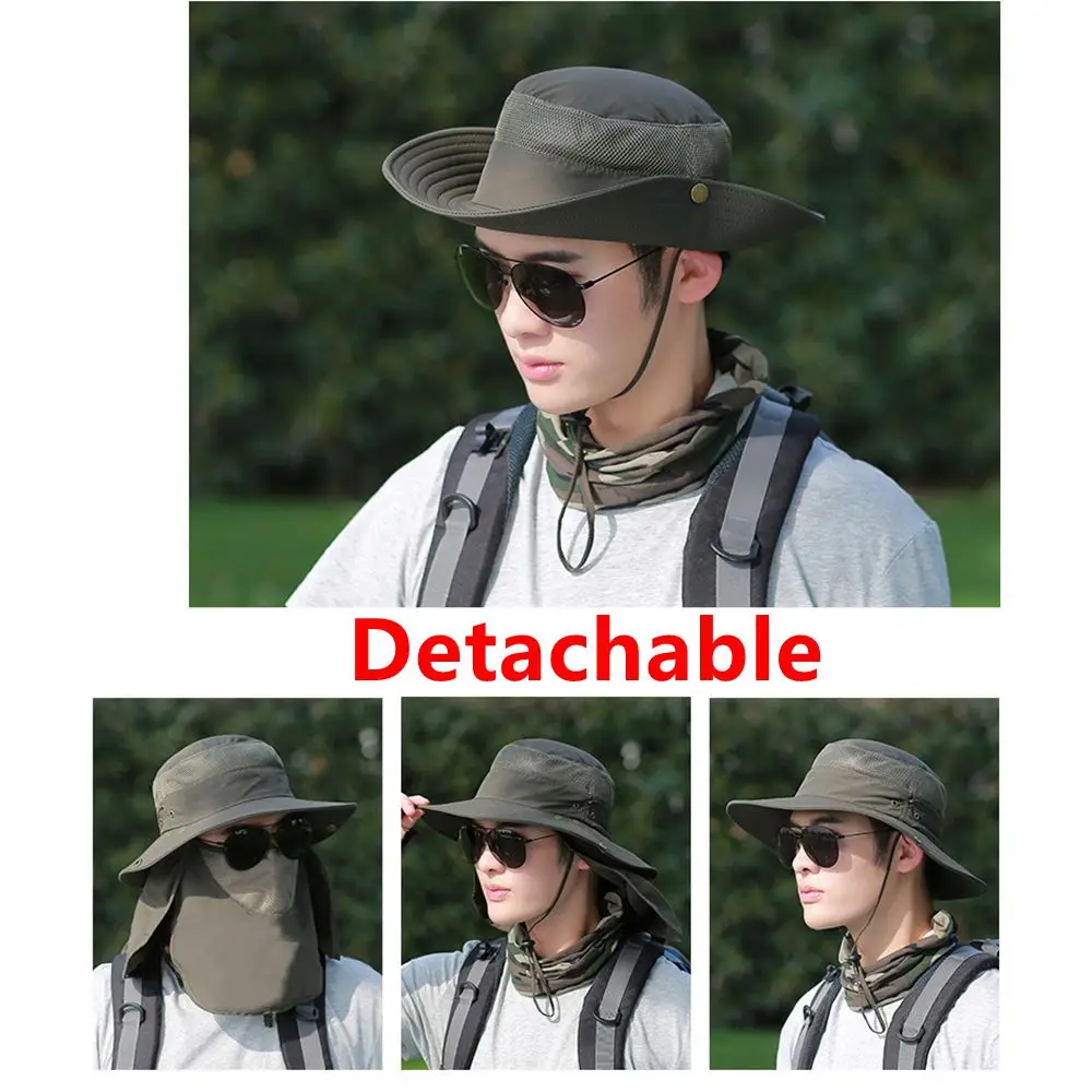 2In1 Men Women's Sun Fishing Hat UPF50+ Anti-UV Outdoor Quick-Drying Summer Hat Sunshade Climbing Cap Big Eaves Hat Detachable