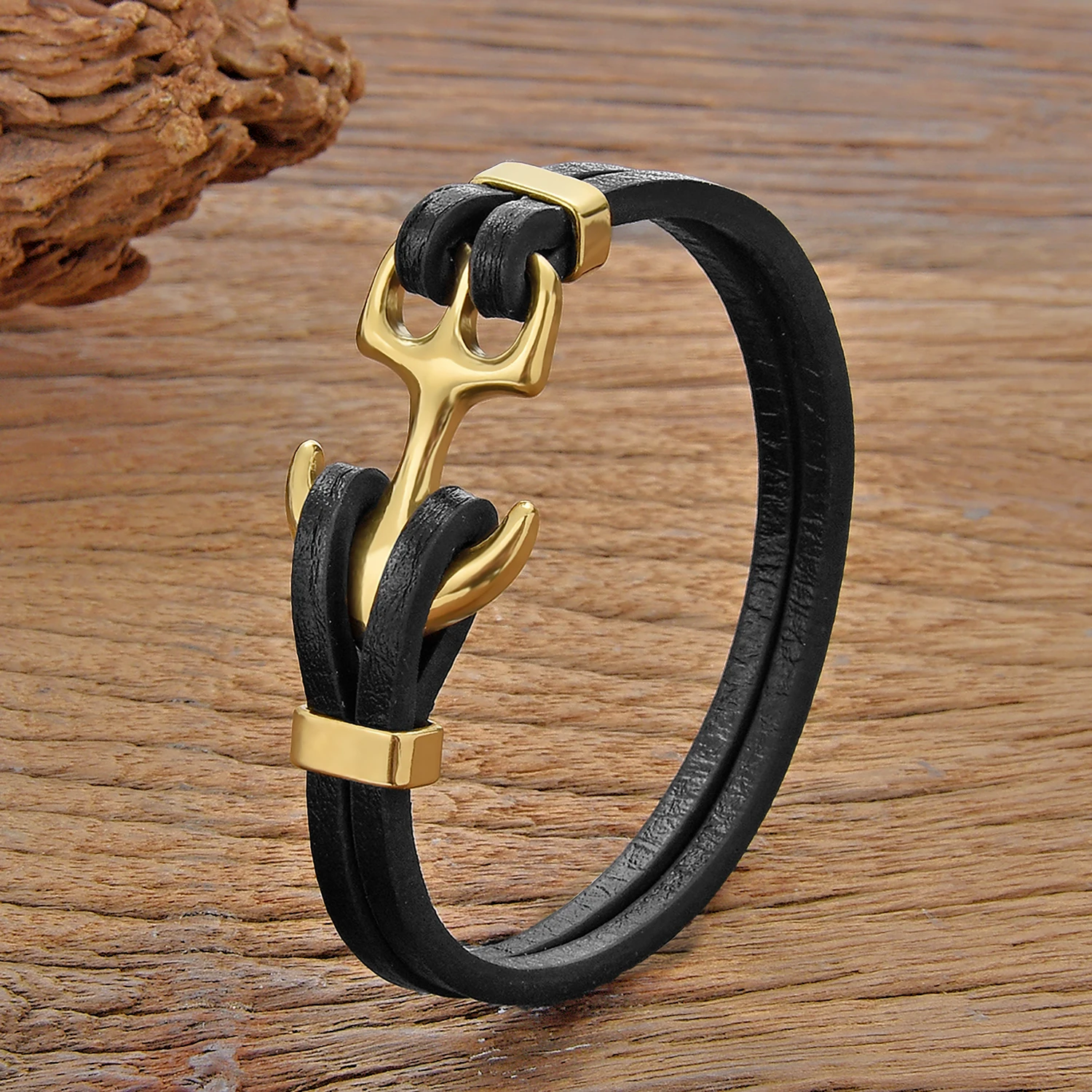 New Punk Navy wind Stainless Steel Anchor Bracelets Brown Black Leather Bracelet & Bangles for Men Trendy Jewelry Gift 2024