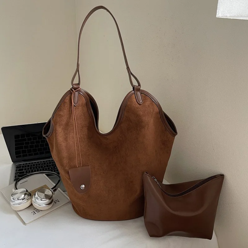 

Матовая сумка-тоут в стиле ретро, модная универсальная женская высококачественная повседневная сумка на плечо, подмышки, изысканная фурнитура, замшевая сумка