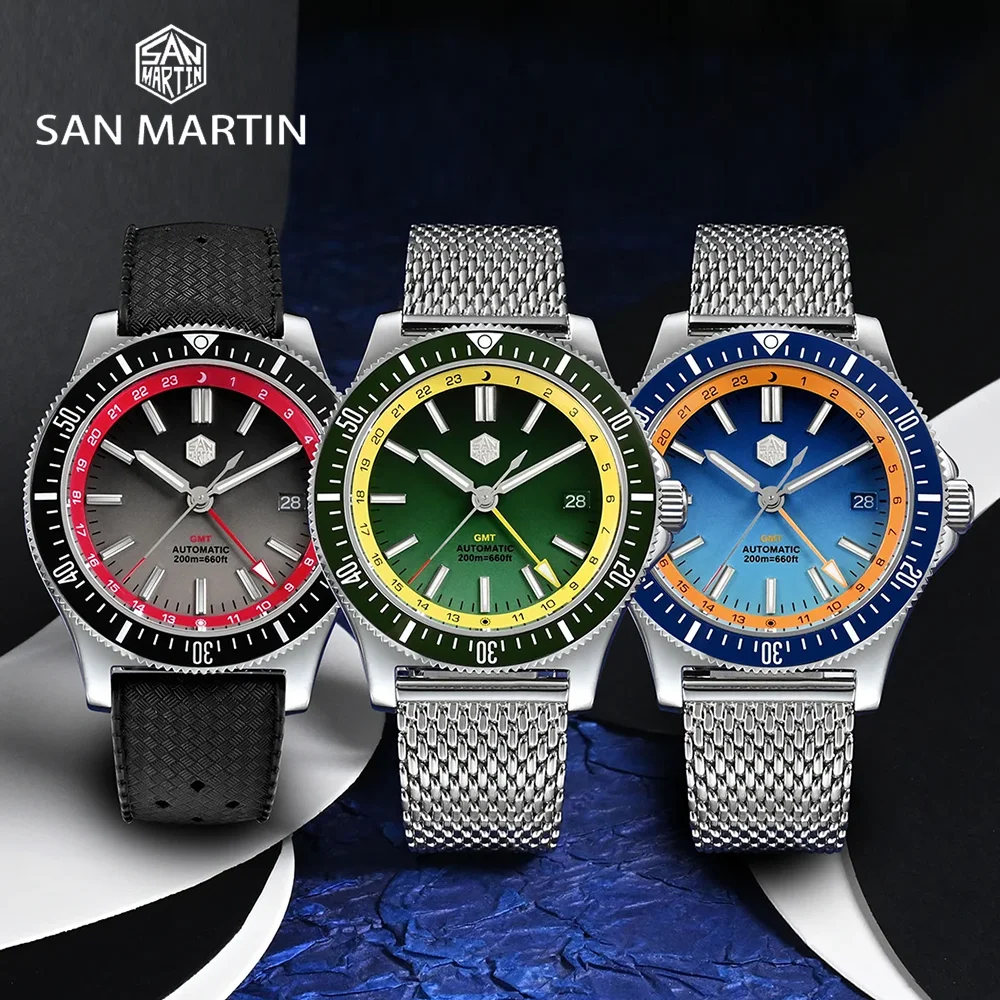 Saint Martin Original New 41mm GMT Diver NH34 Men Automatic Watch Quick Release Bracelet Water Resistance 200m Mechanical Watch