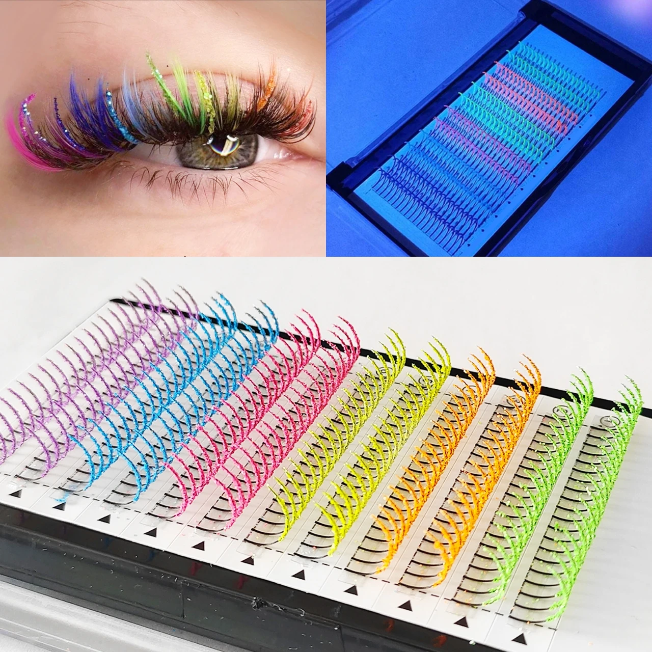 אשכולות 240 d פלורסנט ריסים 6 צבעים מעורבים ספוקי פלואורסצנטי עפעף ריסים חתונה 10-15 מ