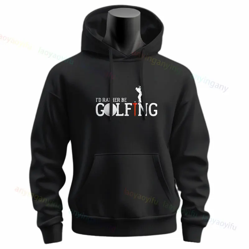 Funny I’d Rather Be Golfing Golf Graphic Hoodie Long Sleeve Sportswear for Fall & Winter Outdoor Clothing Gift for Men Women