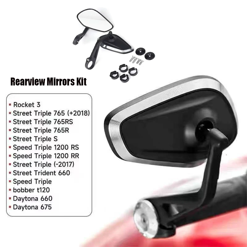 For Rocket 3 Street Triple S 765 765RS 765R Trident 660 Speed Triple 1200RS 1200RR Motorcycle Handlebar Rearview Bar End Mirrors