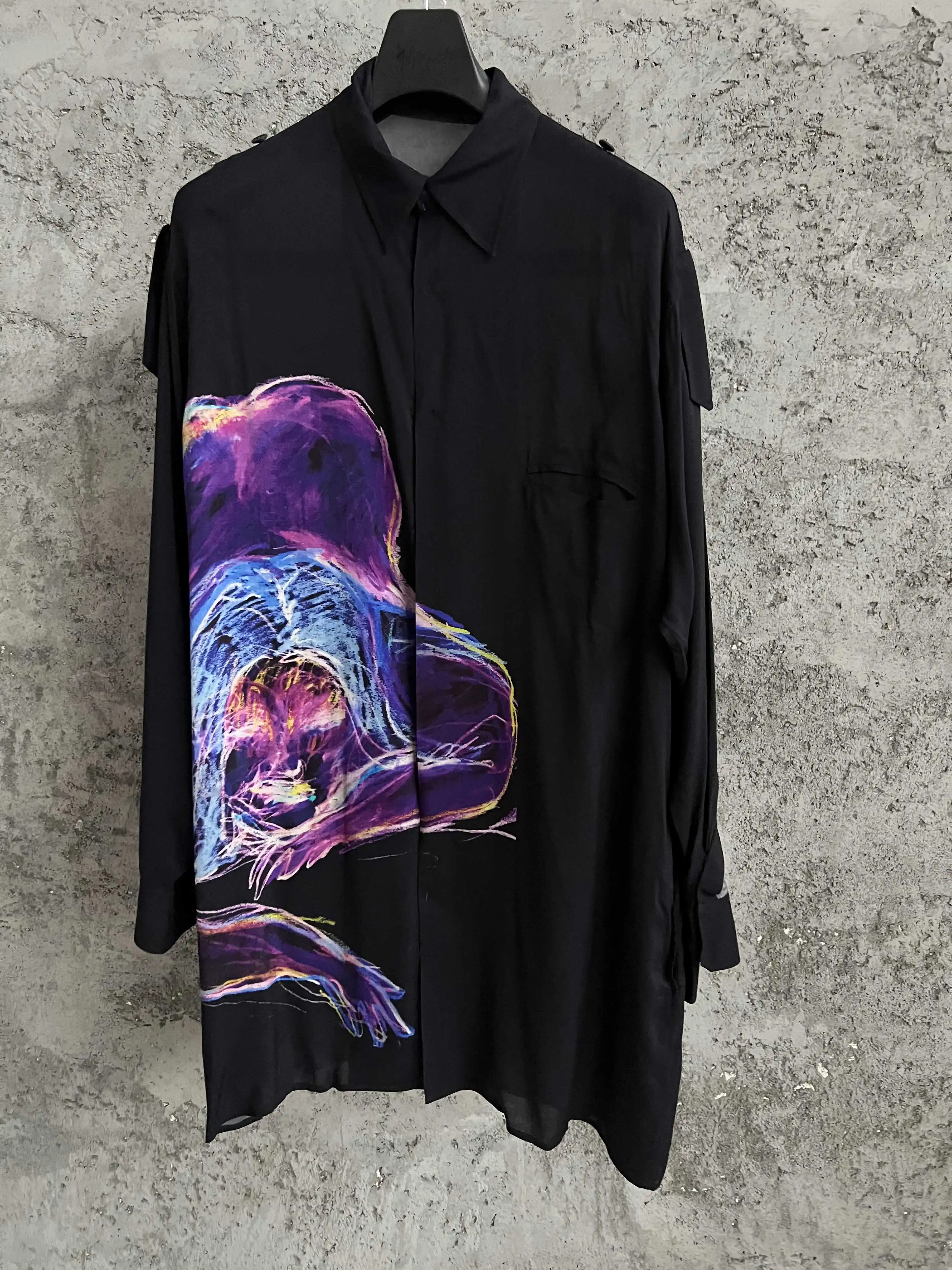 Yuka Asakura hand-painted fashion show printed shirt for men