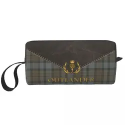Leather And Tartan Outlander Pattern Toiletry Bag Modern Plaid Check Texture Cosmetic Makeup for Beauty Storage Dopp Kit Case