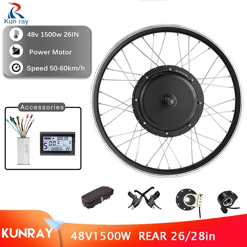 Hub Motor 48V 1500W Electric Bicycle Kit Rear Wheel Motor E-bike Conversion Kits  Electric Bike Motor with LCD3 KT Controller