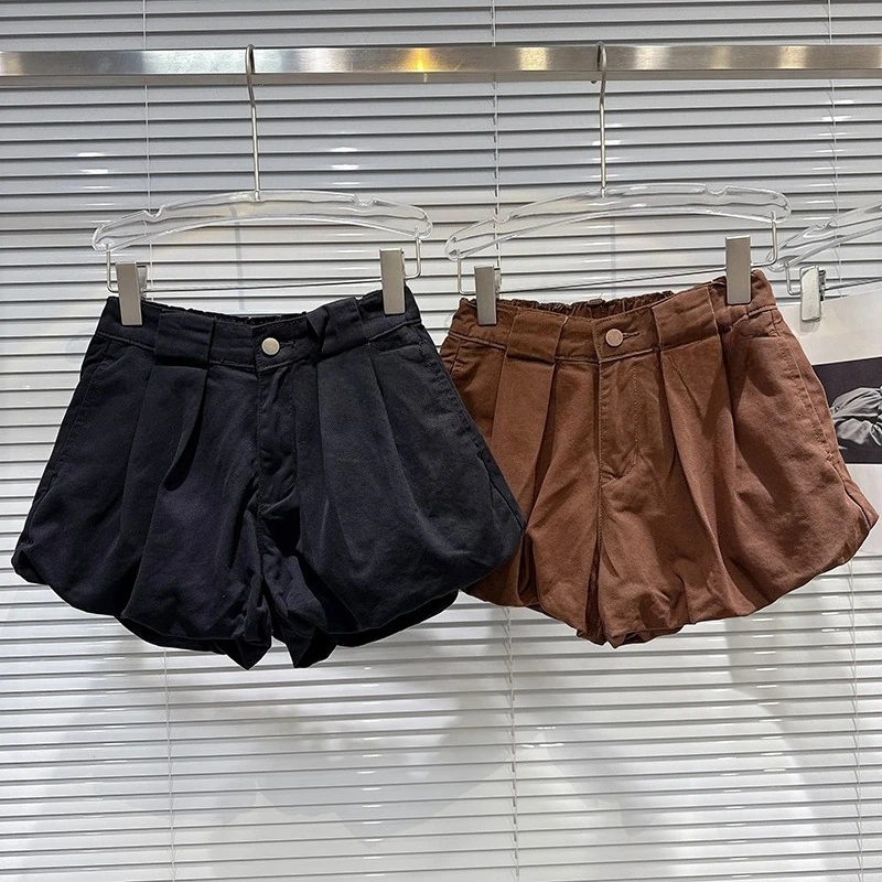 

2025 autumn new elastic waist loose flower bud denim shorts women's solid color fashion casual versatile trendy shorts