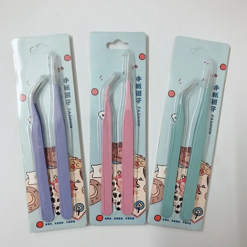 Stainless Steel Straight Curved Tweezers Colorful Pink Blue Purple DIY Eyelash Tweezer Nail Art Sticker Rhinestones Picking Tool