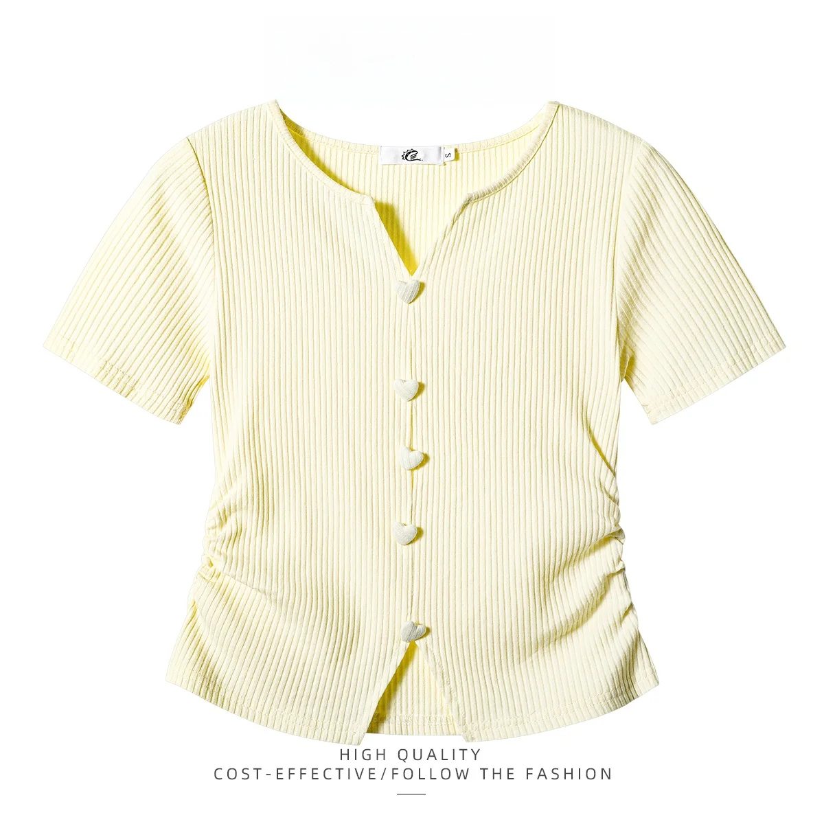 

Sweet Ruffle ort Sve Slim Fit T-irt Women's Summer ort Design Sense Top PAIXIANG Brand V-ne Pure Color