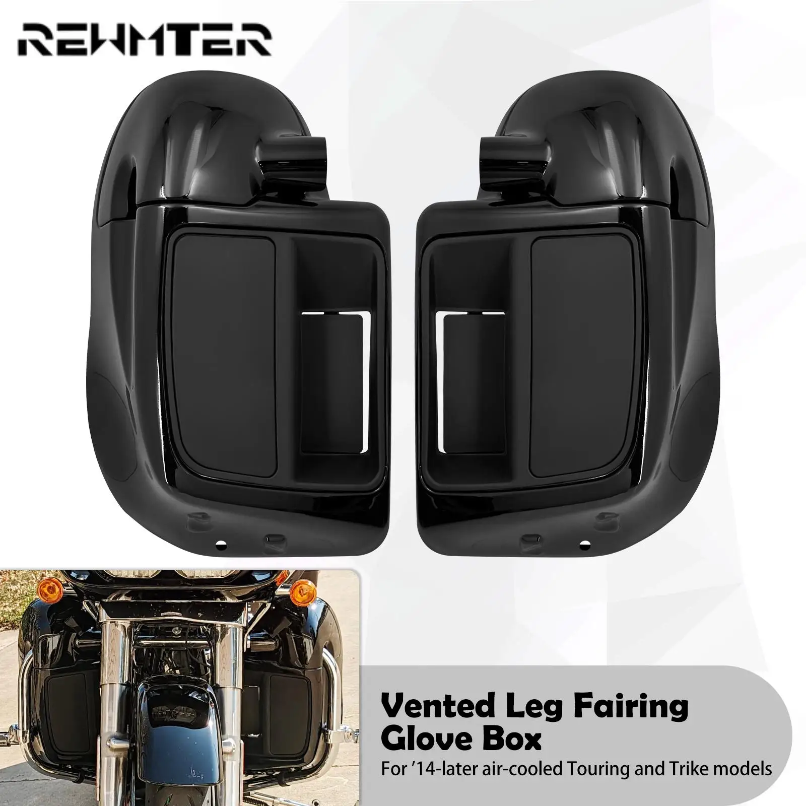 Motorcycle Vivid Black Lower Fairings Vented Leg Warmers Cap Glove Box For Harley Touring Electra Road Street Glide CVO 2014-23