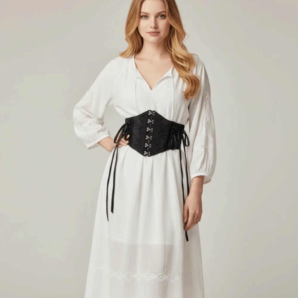 

Elegant Wide Lace Corset Black Elastic Body Shaping Girdle Dress Accessories Waist Belt