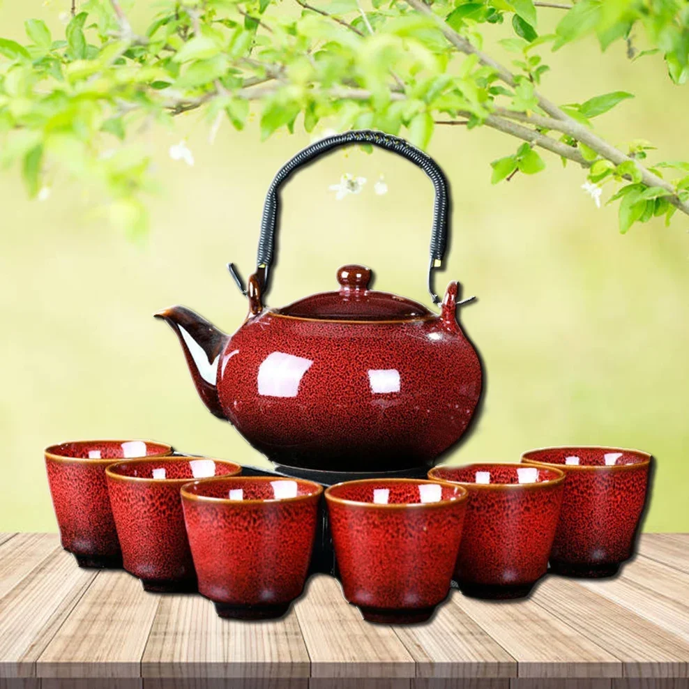 7-Piece Set Ceramic Tea Set 700ML Kiln Change Color Teapot With Handle 150ML Tea Cup Health Ceramics Tea Pot